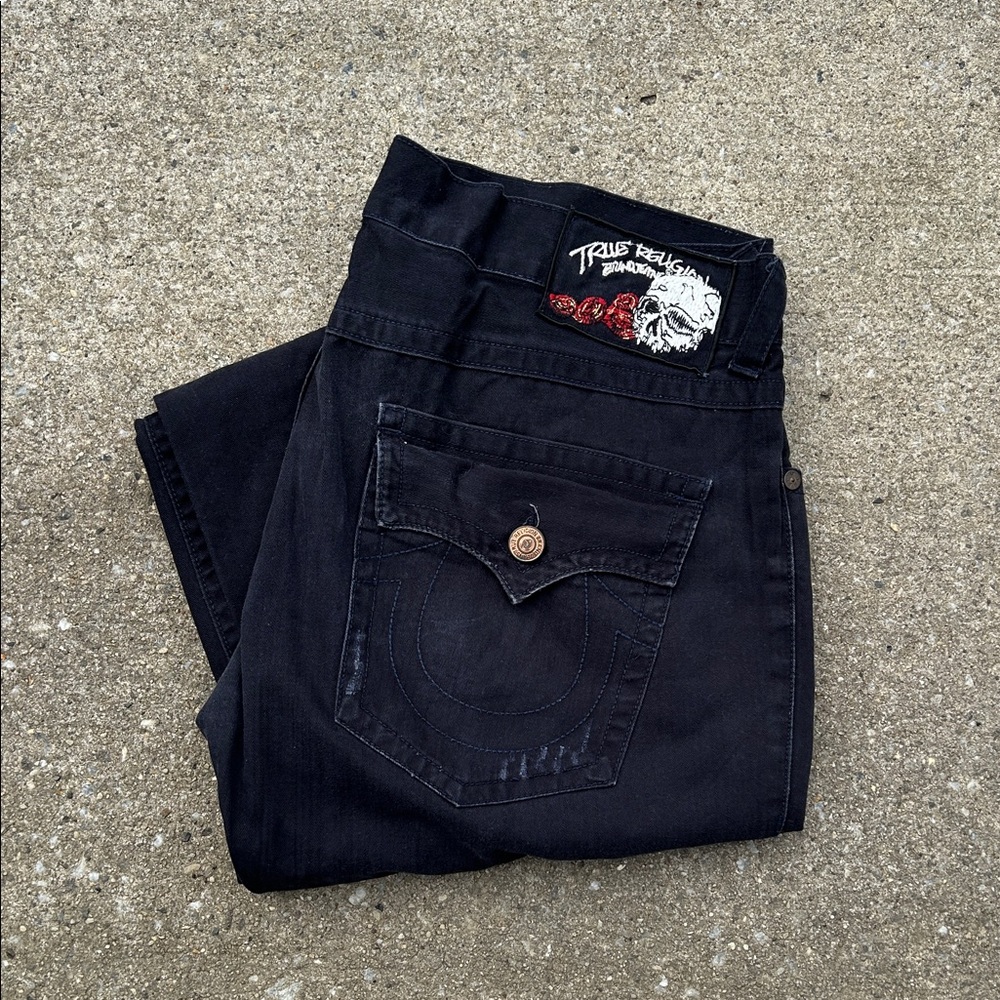 True Religion Dark Denim Jeans with Embroidered Patch